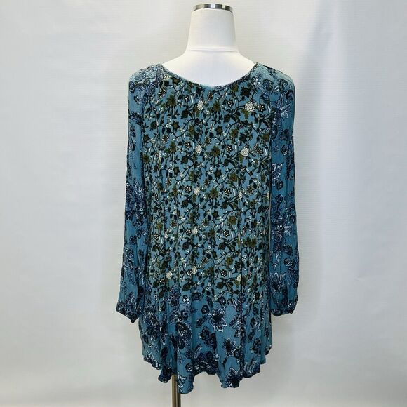 Free People Dress Womens Medium Lucky Loosey Mini Tunic Blue Paisley Floral Boho - Picture 3 of 11